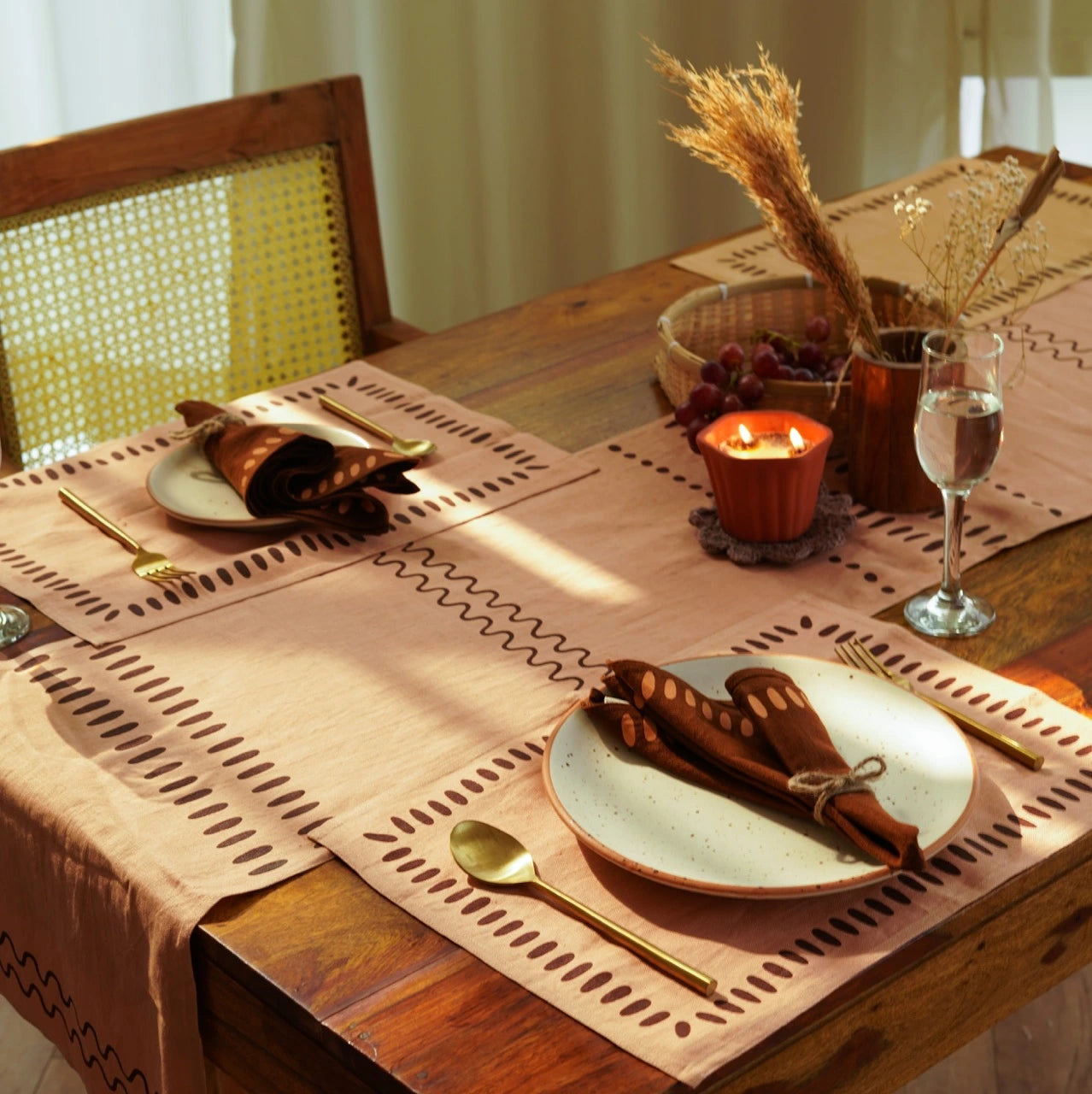 Nantara Table Runner | Block Printed | Pure Hemp