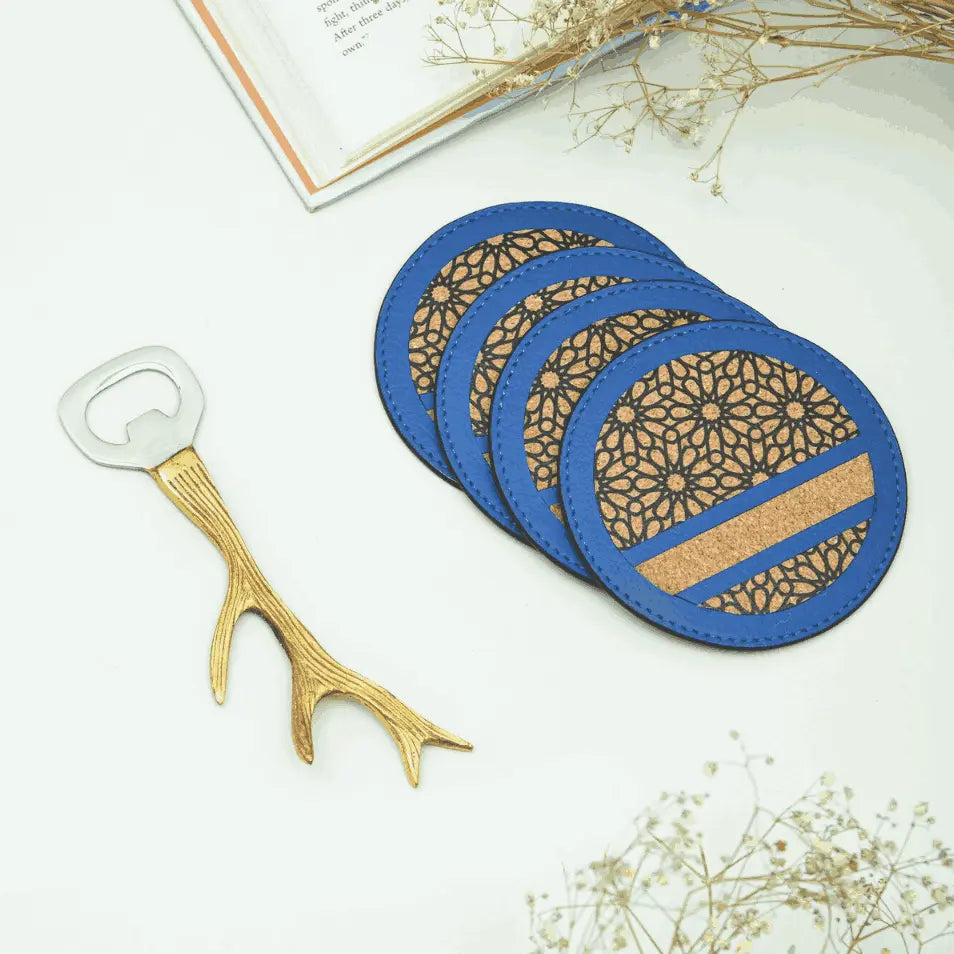 Hostess Hamper | Vegan Leather Coasters with Brass Bottle Opener