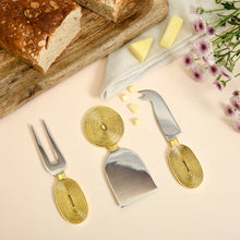 Load image into Gallery viewer, Brass Cheese Knife Set of 3 | Ekaantrik  - Concentric design
