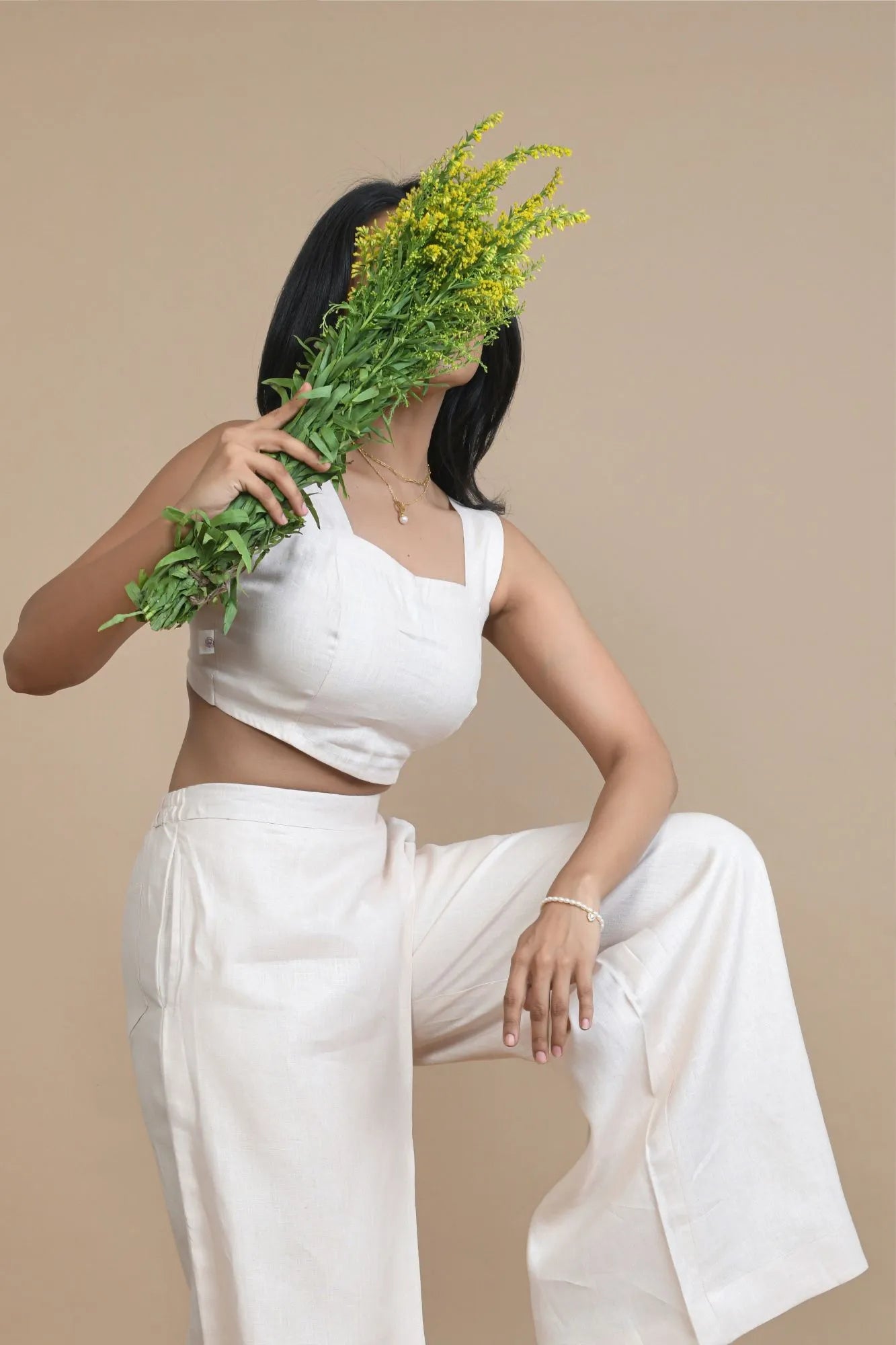 Comfortable Hemp Crop Top with Elastic Band | Peach