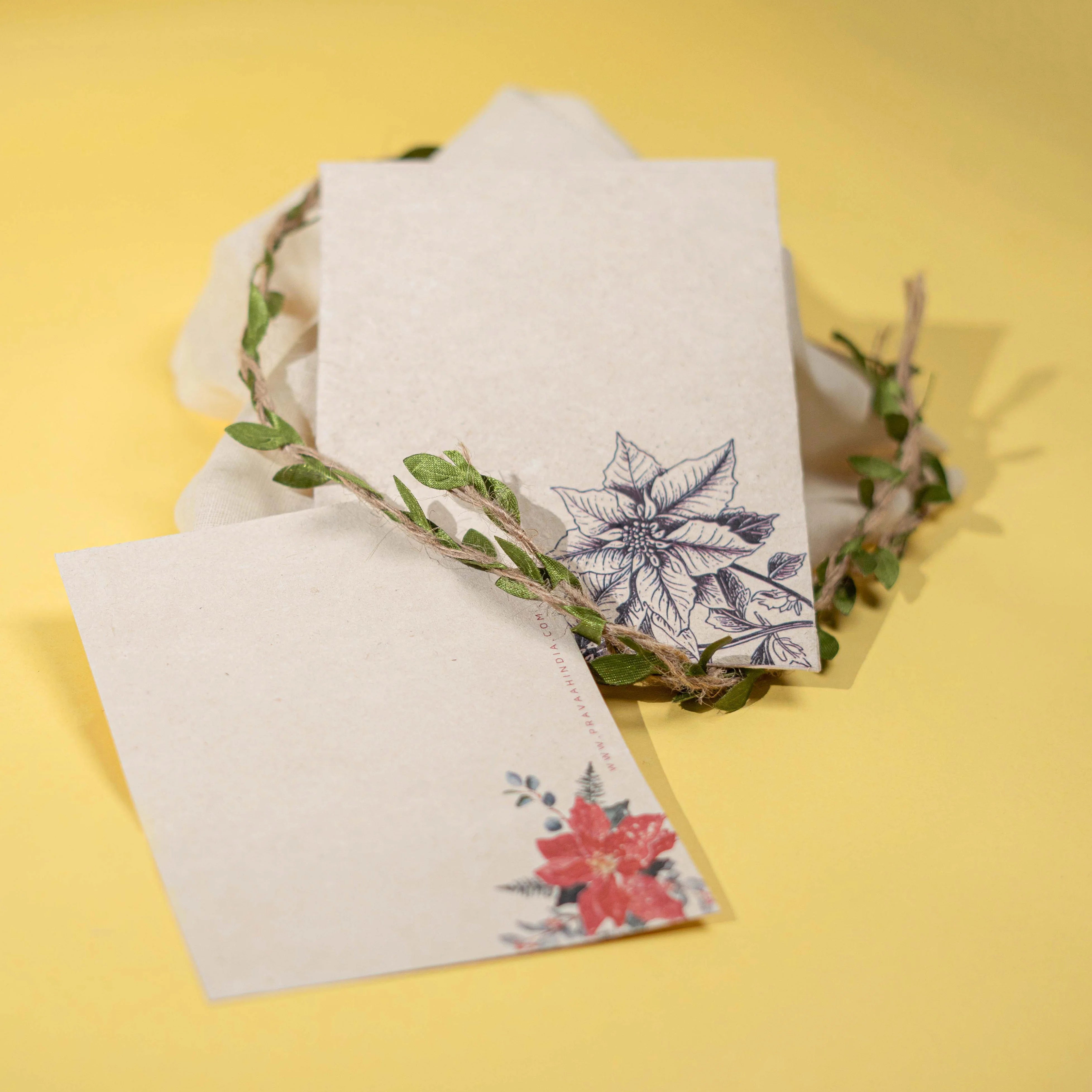 Pushp Hemp Paper Note Cards | Set of 5 Notecards and Envelopes