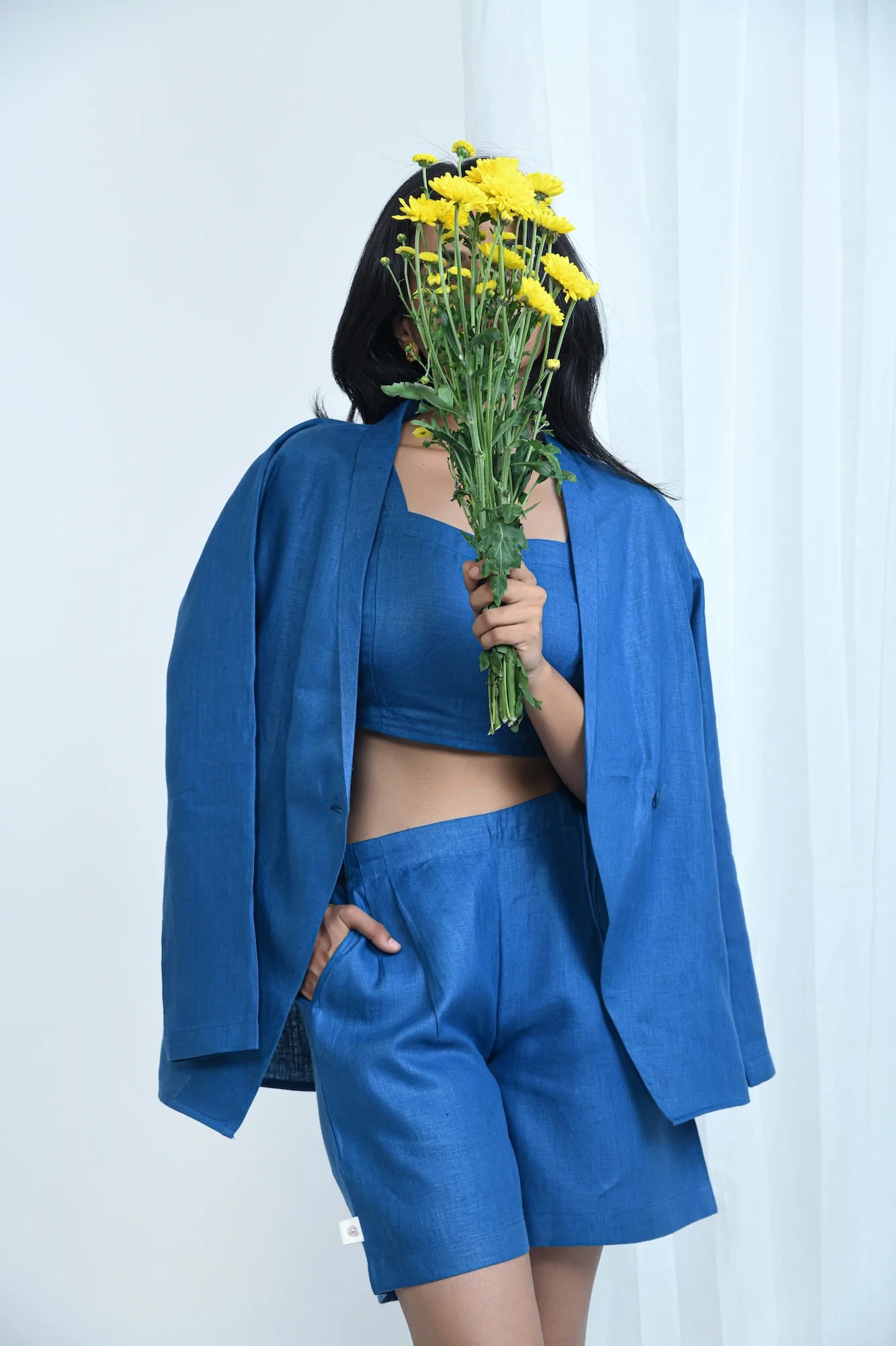 Pure Hemp Crop Blazer | Lightweight | Office wear | Blueberry