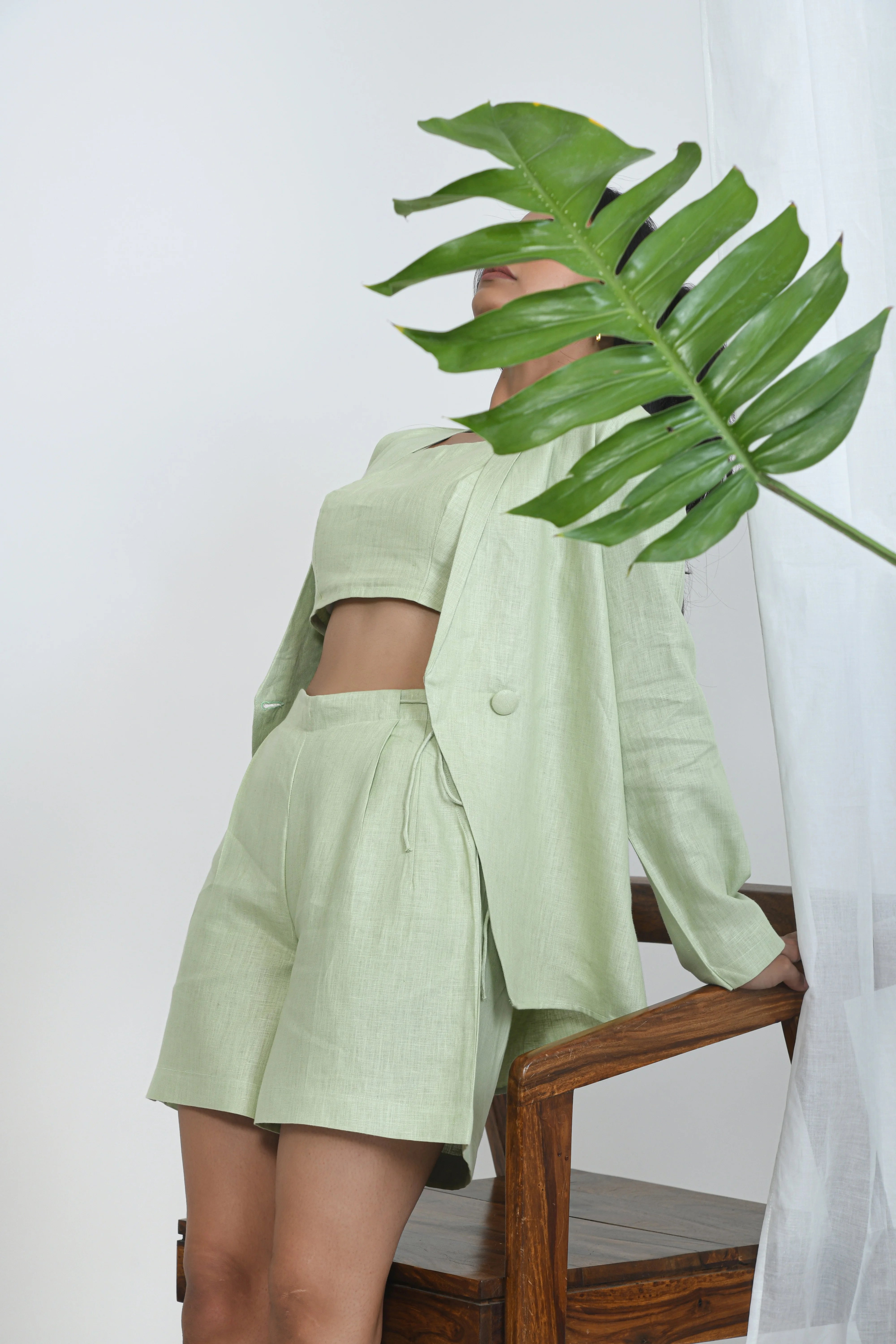 Pistachio Casual Hemp Shorts | Side-Tying String