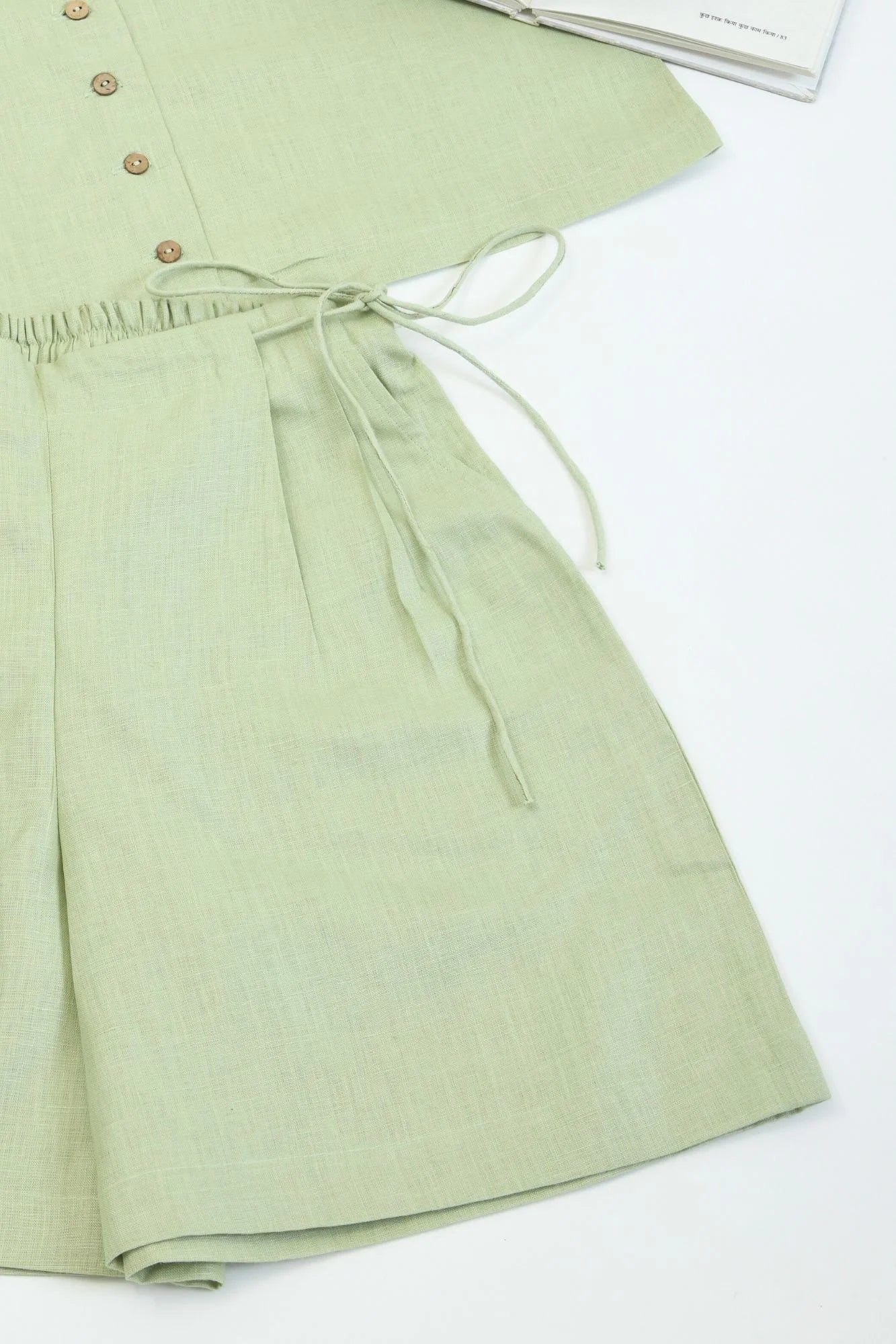 Pistachio Casual Hemp Shorts | Side-Tying String