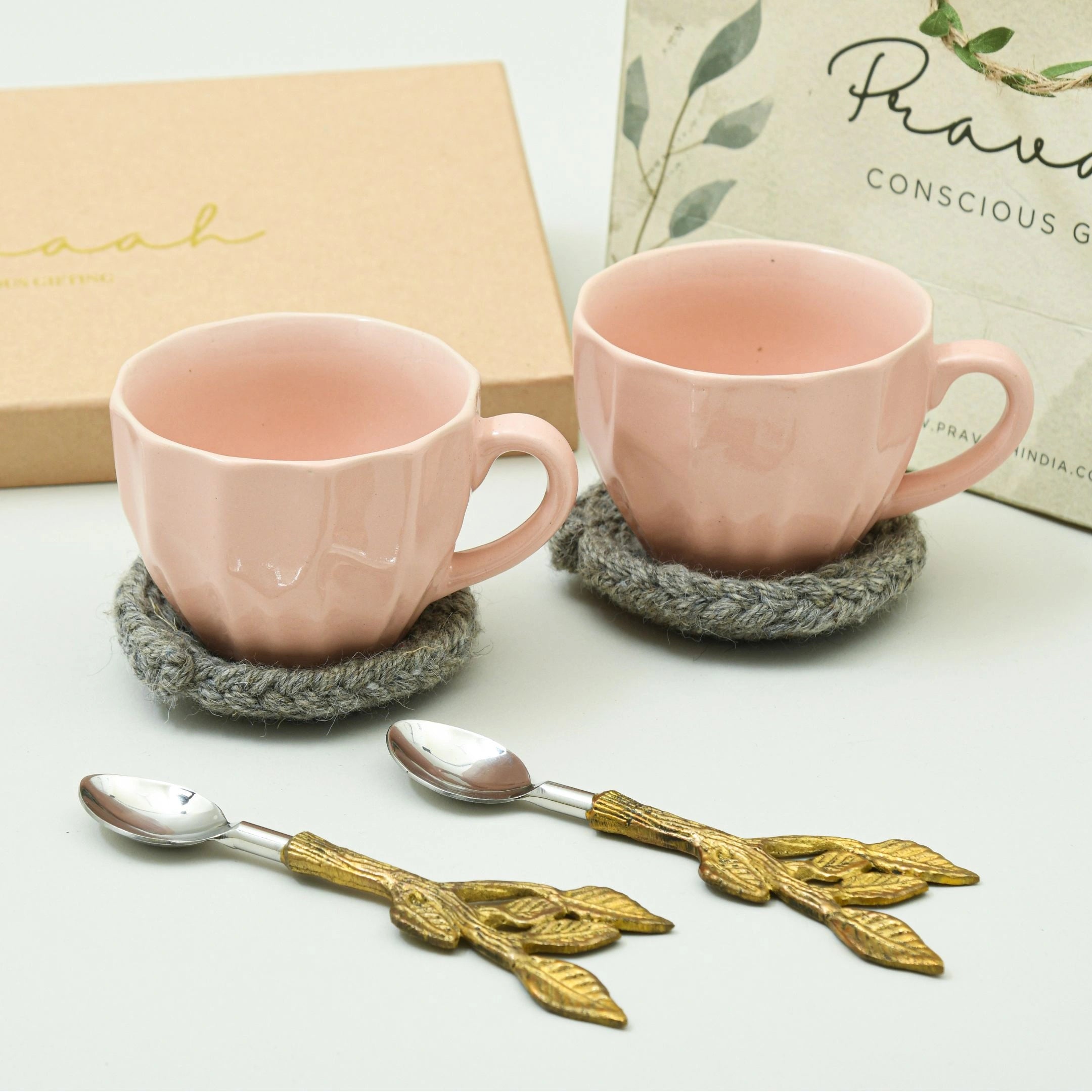 Tea for Two | Cups, coasters and brass spoons | Eco-friendly Gift Hamper