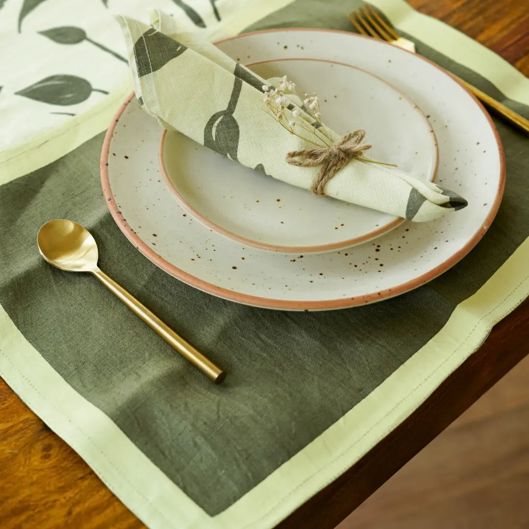 Pahi Table Linen Set | Pure Hemp | Table Runner, Napkins and Placemats | Hand Printed in Small Batches