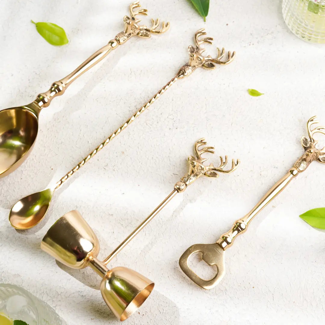 Saarang Bar Set | Lead-free Brass | Set of 4 | Gold