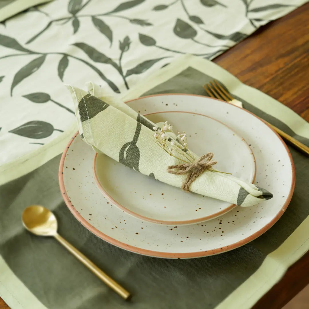 Pahi Table Linen Set | Pure Hemp | Table Runner, Napkins and Placemats | Hand Printed in Small Batches