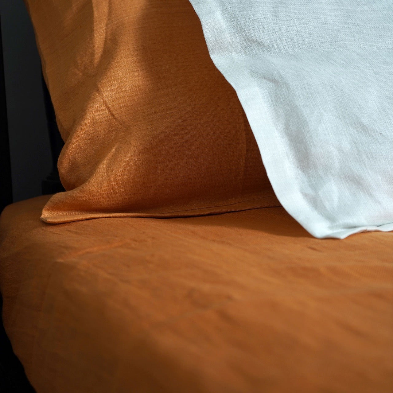 Rust Orange Hemp Bedsheet Set | Herringbone Weave - Sawera