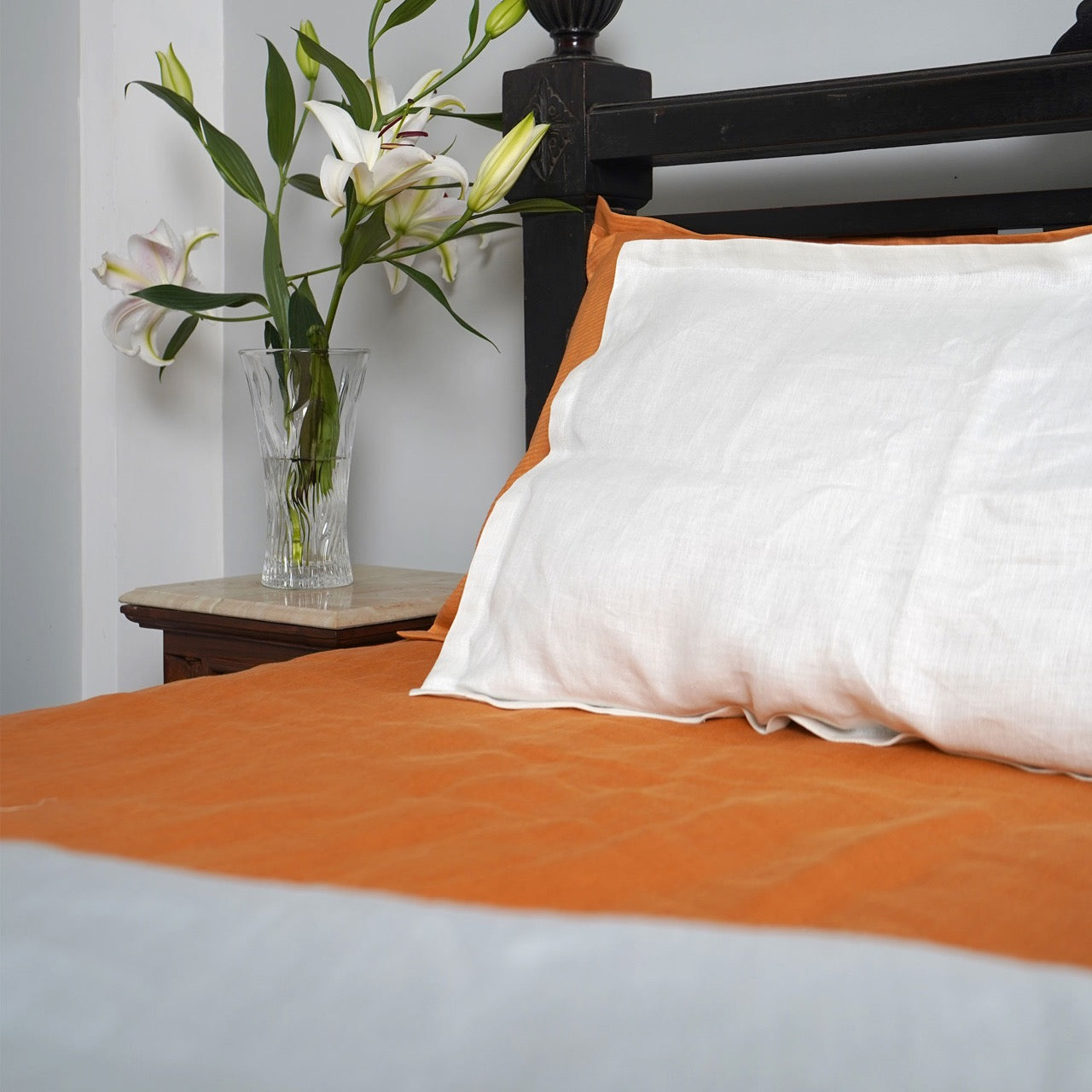 Rust Orange Hemp Bedsheet Set | Herringbone Weave - Sawera